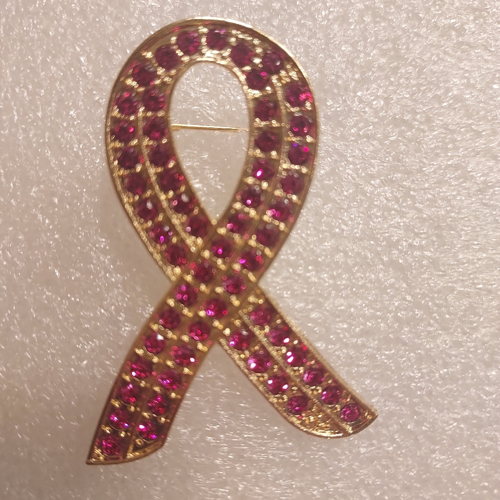 Elegant Gold and Pink Ribbon Brooch